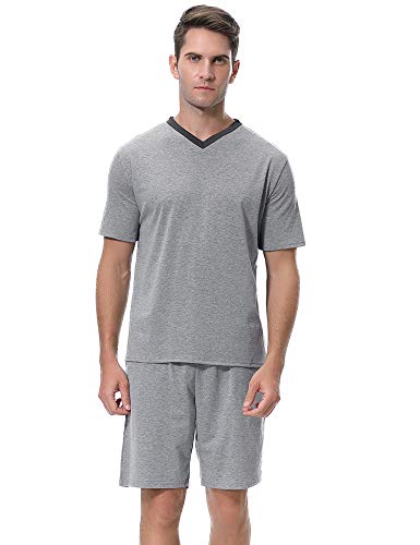 Aibrou Pantalon Pijama Corto Hombre Salón Pantalones Cortos Elástico Verano de 100% Algodon Pack 1&2
